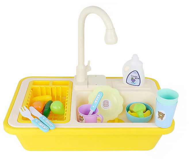 해피플레이 뽀득뽀득 싱크대 주방놀이 세트, 옐로우, 1개