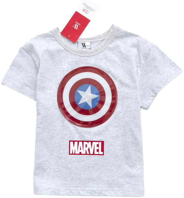 더블유 마블 아동용 캡틴 아메리카 어벤져스 불빛 반팔 티셔츠