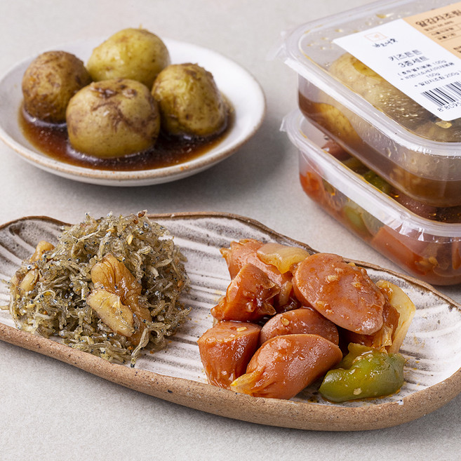 남도애꽃 키즈튼튼반찬 호두멸치볶음 100g + 비엔나 소세지 야채볶음 150g + 알감자조림 200g, 1세트