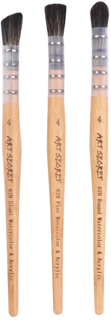 아트시크릿 678 수채화 붓 3종 세트 flat4 slant4 round4, 1세트, 17 x 20.1 mm, 18.4 x 14.6 mm, 16.4 x 11.3 mm