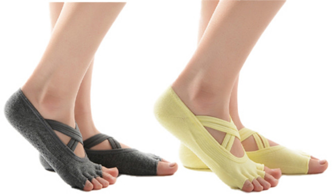 해시그라운드 여성용 레몬트리 논슬립 요가양말 오픈토 2족 + 수면양말 세트