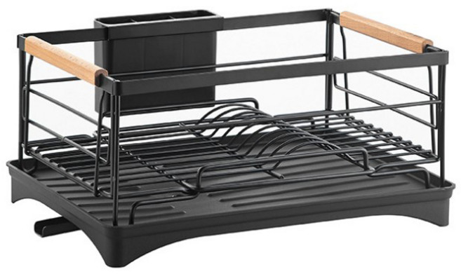 벨로비 우드 손잡이 1단 식기건조대, 블랙