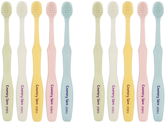 컨트리세이브 유아용 친환경 칫솔 2단계 4세~12세 5종 세트, 2세트, 화이트, 핑크, 옐로우, 그린, 블루, 5개입
