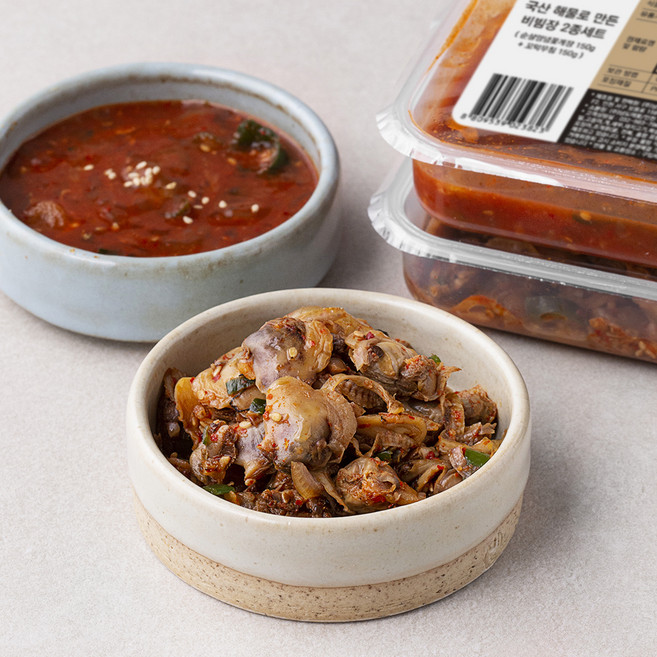 남도애꽃 국산 해물로 만든 비빔장 2종세트 (순살양념 꽃게장 150g + 꼬막무침 150g), 1세트