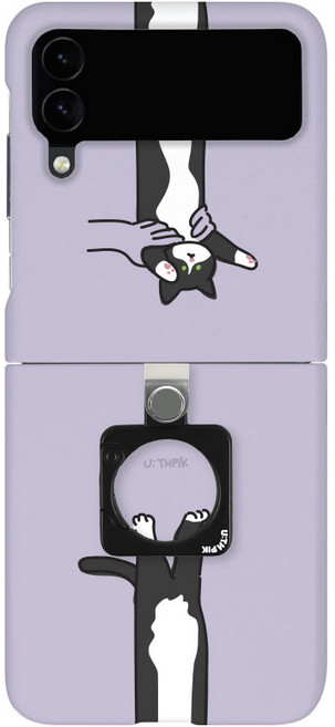 유스픽 길쭉 고양이 스퀘어링 하드 휴대폰 케이스 + 카라비너 세트