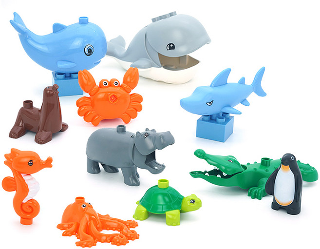 파이토이즈 듀플로 호환 피규어 세트 레고호환블록 물에 사는 동물들, 혼합색상, 1세트