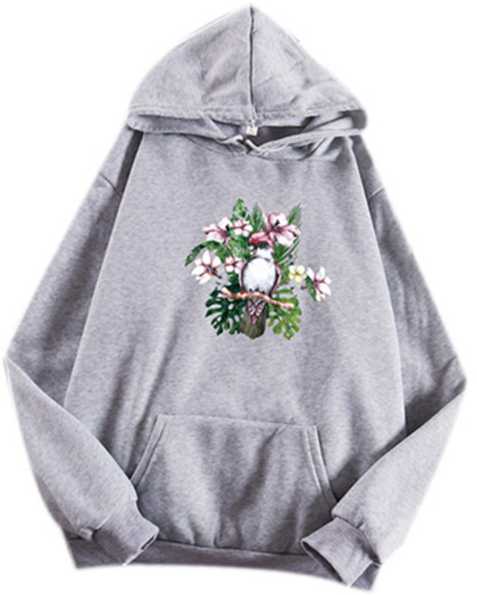 小鳥印花寬鬆刷毛連帽T恤 孕婦上衣