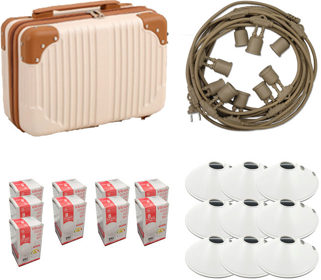 엘스토리몰 캠핑 파티라이트 줄전구 일반형 패키지 9구, 1세트, 베이지(전선), 화이트(전구 갓)