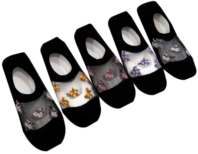 컬러매치 여성용 모노더스티 미끄럼방지 시스루 덧신 5족 세트