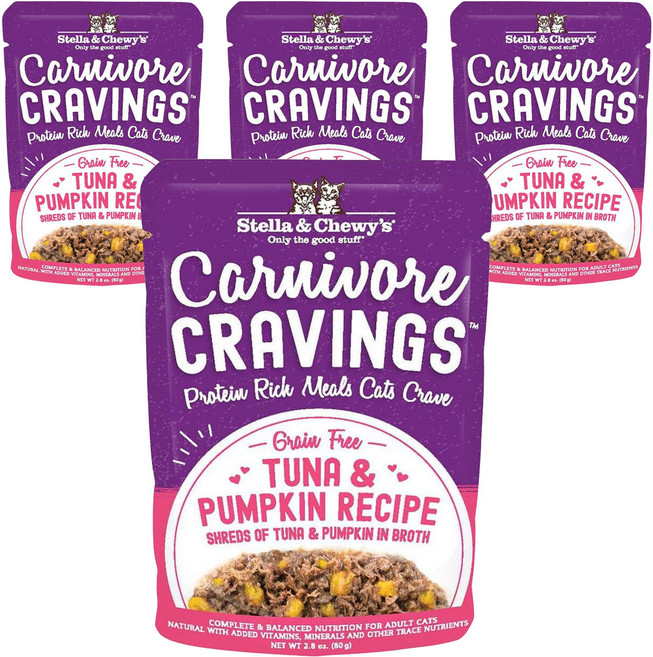 스텔라앤츄이스 어덜트 고양이 카니보어 크레이빙스 습식사료, 참치+호박, 80g, 4개