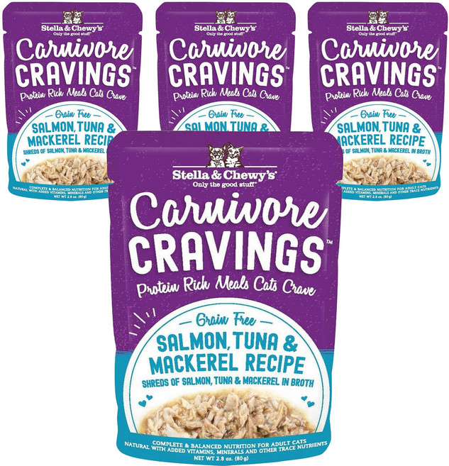 스텔라앤츄이스 어덜트 고양이 카니보어 크레이빙스 습식사료, 연어+참치, 80g, 4개