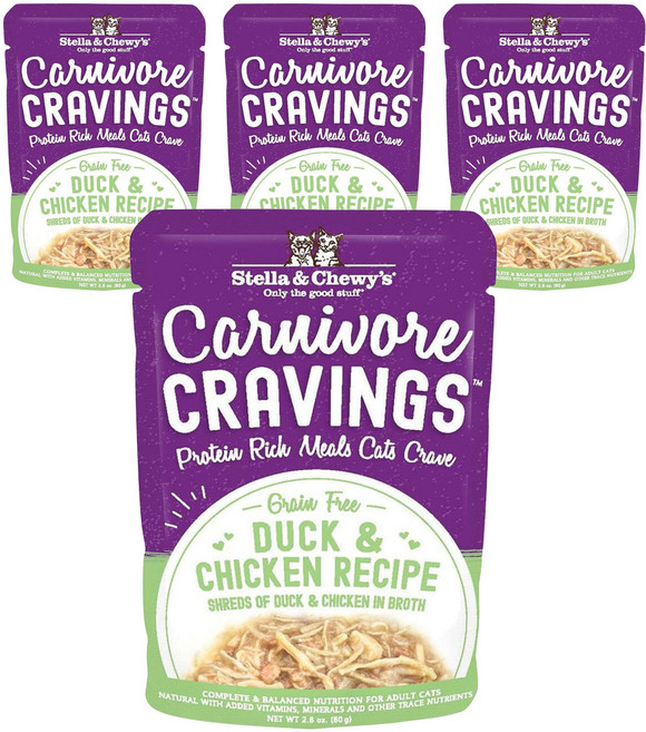 스텔라앤츄이스 어덜트 고양이 카니보어 크레이빙스 습식 파우치, 닭+오리, 80g, 4개