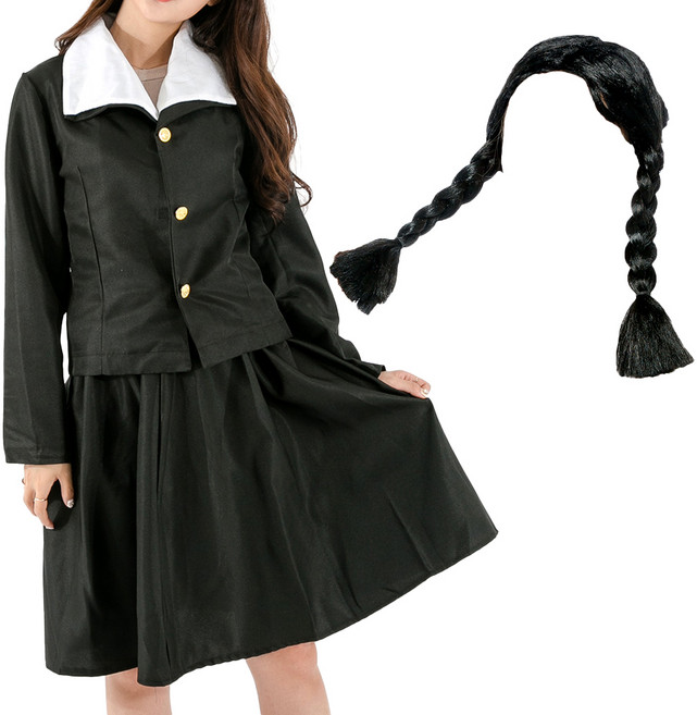 파티쇼 옛날여자교복 M + 복고여학생가발 세트, 혼합색상, 1세트