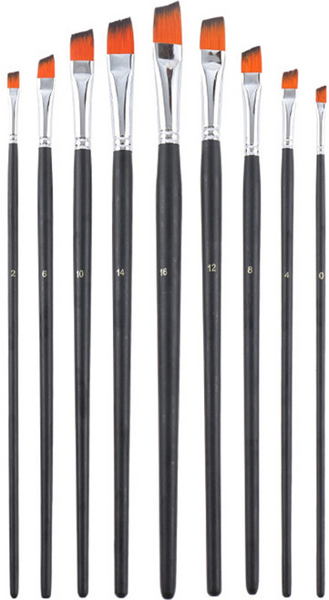 메이크마인 미술 수채화 그림 나일론 사선 붓 9종 세트, 0호, 2호, 4호, 6호, 8호, 10호, 12호, 14호, 16호, 1세트