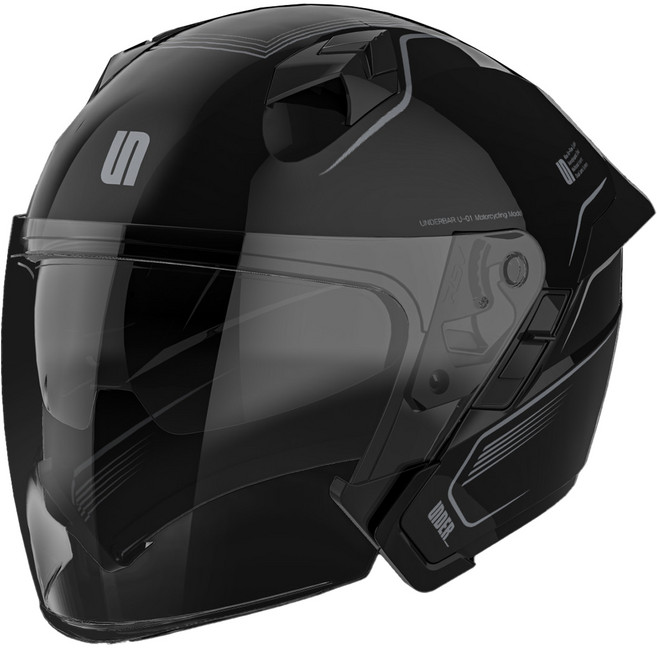 언더바 오픈 페이스 오토바이 헬멧 U-02, BlackShiny