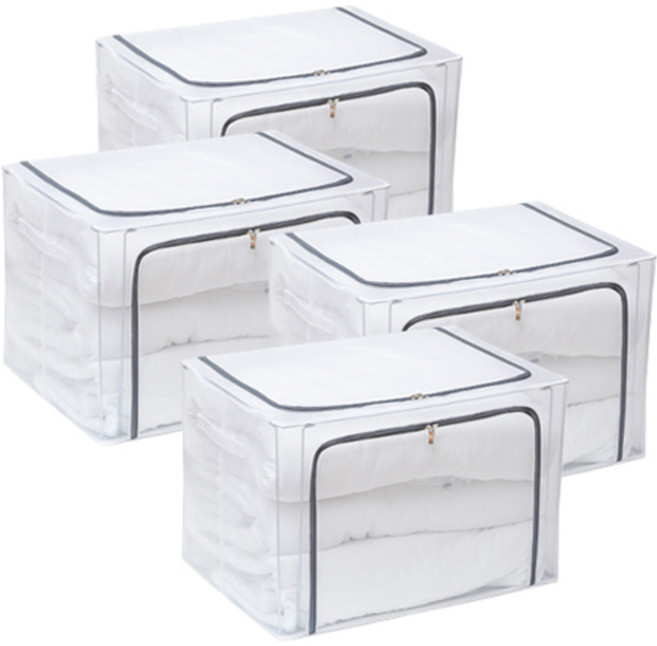 디오셀 투명 pvc 다용도 접이식 이불 의류 잡화 정리함, 그레이, 4개