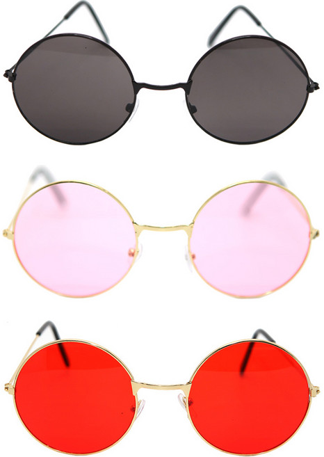 파티공구 칼라 원형 안경 3종 세트, 1세트, 블랙, 핑크, 레드