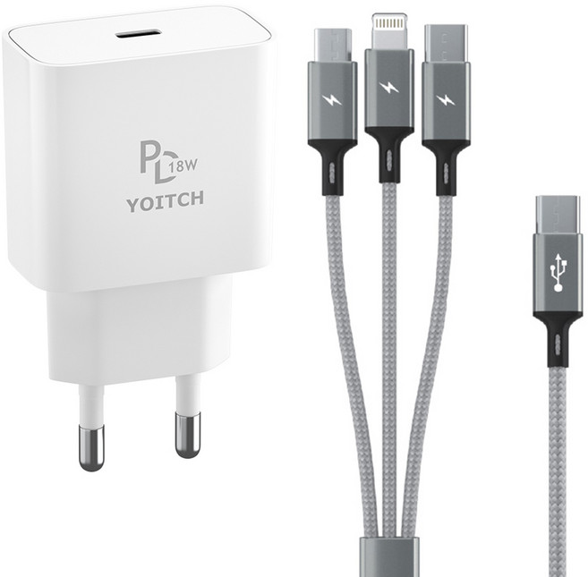 요이치 헤라 18W C타입 고속 충전기 + 베타 C타입 3in1 멀티 고속충전케이블 170cm 세트, 1개