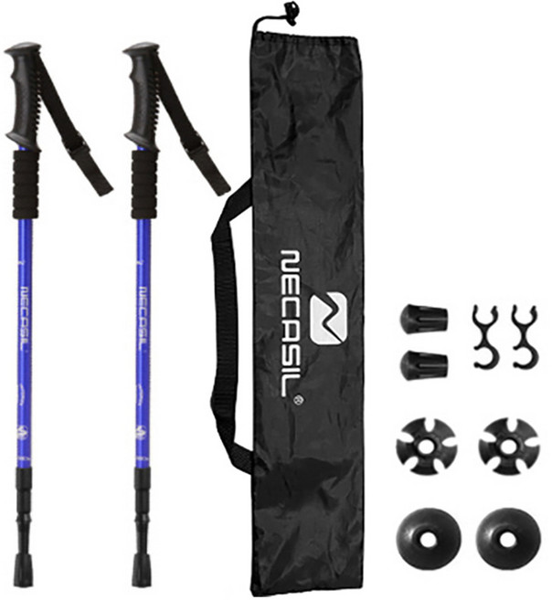네카실 뉴캐슬 듀랄루민 초경량 3단 등산스틱 2p + 전용 케이스 + 교체용 고무캡, 블루, 1세트