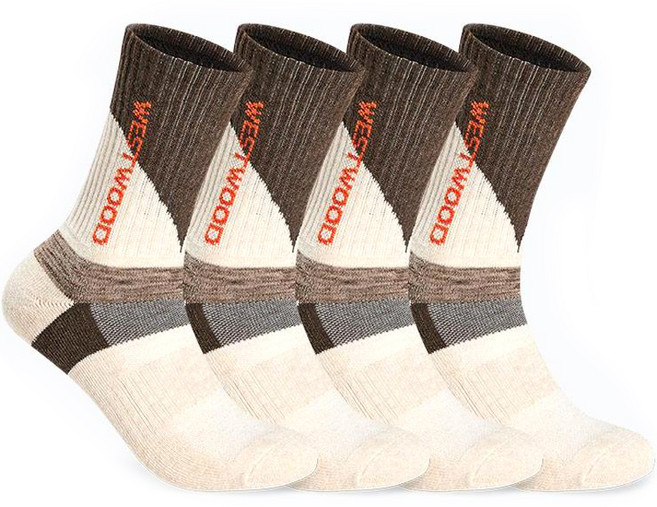 웨스트우드 남성용 보카시 포인트 등산 장목양말 4족 세트, 베이지, 4개