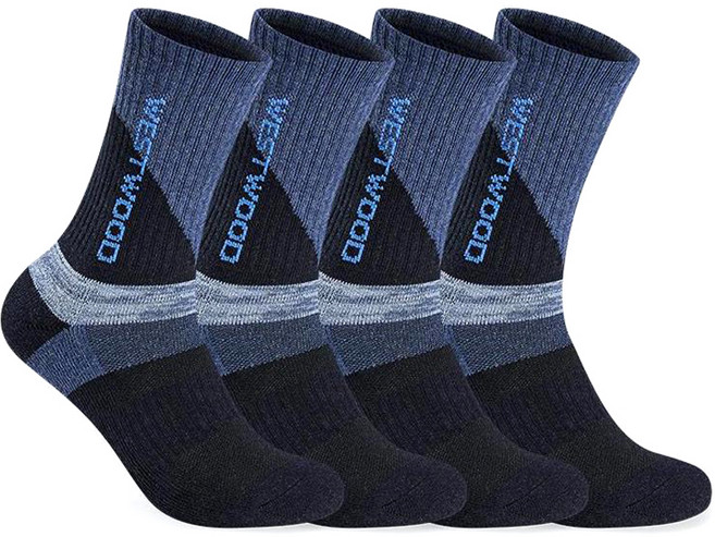 웨스트우드 남성용 보카시 포인트 등산 장목양말 4족 세트, 블루, 4개