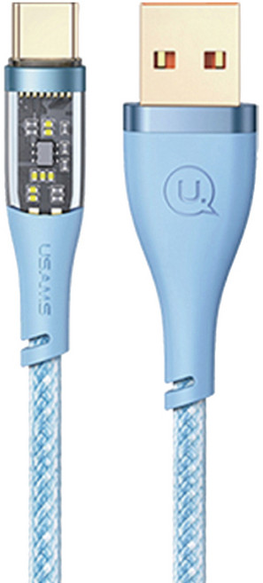 USAMS USB AC Type PD 66W透明顯示快充數據傳輸線6A US-SJ572, 1.2m, 藍色, 1條