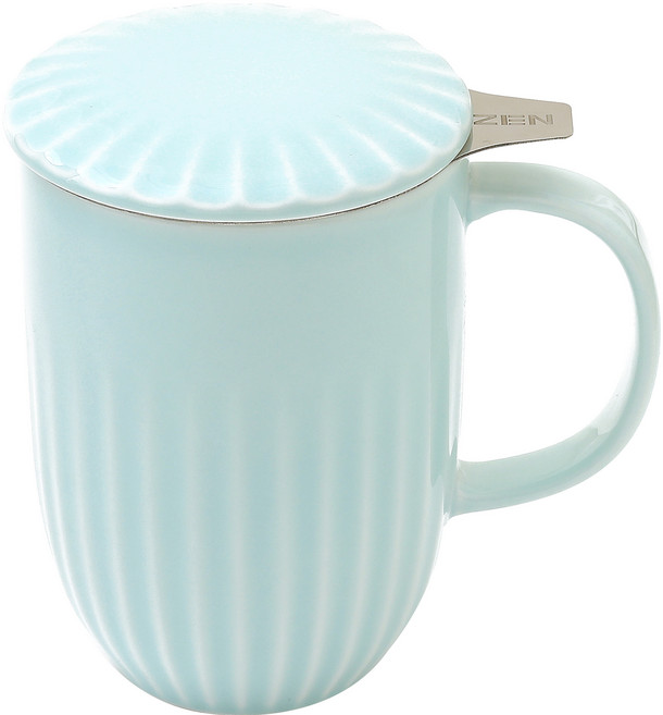 ZEN 플리츠 티머그 480ml + 뚜껑 + 스테인리스 필터 세트, 민트, 1세트