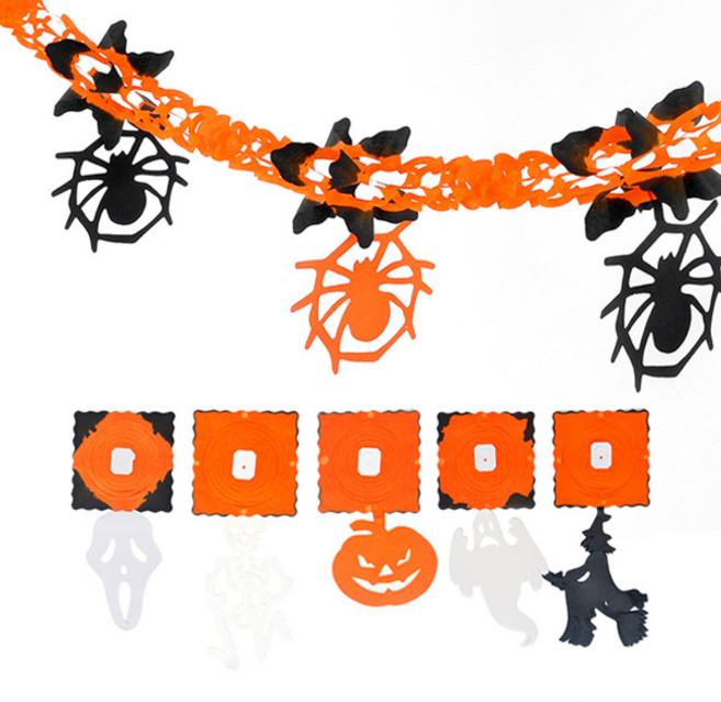 파티쇼 할로윈 오렌지 마녀 + 유령 + 스크림 + 거미 + 호박 + 해골 가랜드 세트, 혼합색상, 1세트
