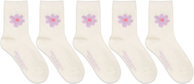 박군 여성용 빅플라워 중목 양말 5켤레 세트