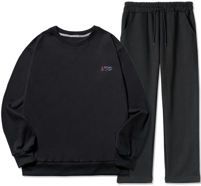 NSD 남성용 빅사이즈 페인트 스몰로고 기모 맨투맨 트레이닝 상하의 세트