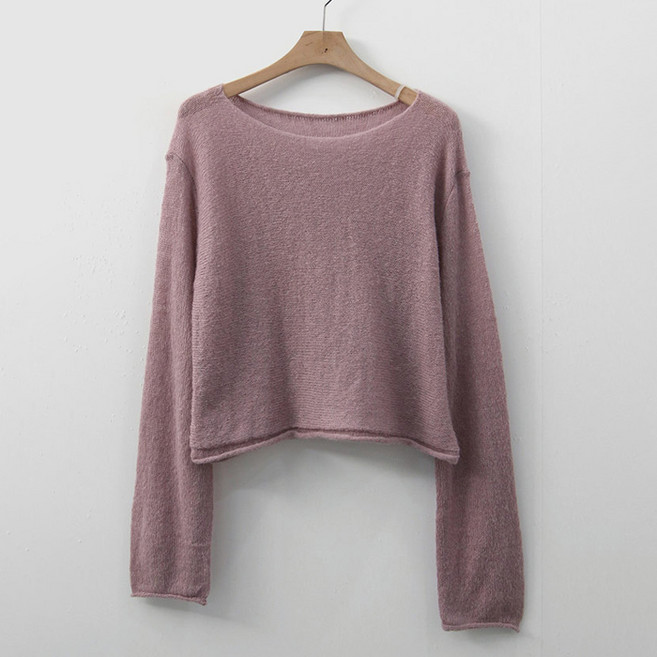 럽스 여성용 젠느 입술넥 밑단 말림 크롭 니트