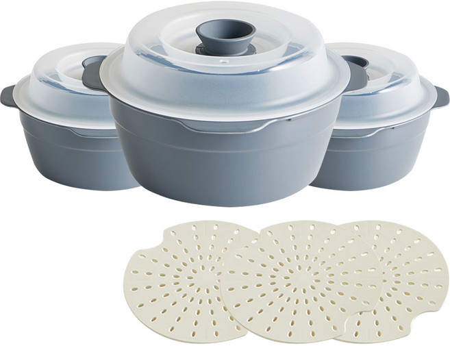 이지앤프리 스팀쿡 찜기 전자레인지용기 650ml 소, 그레이, 3개