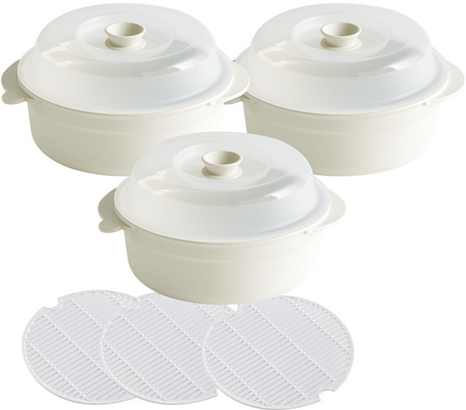 이지앤프리 스팀쿡 찜기 전자레인지용기 1200ml 대, 화이트, 3개