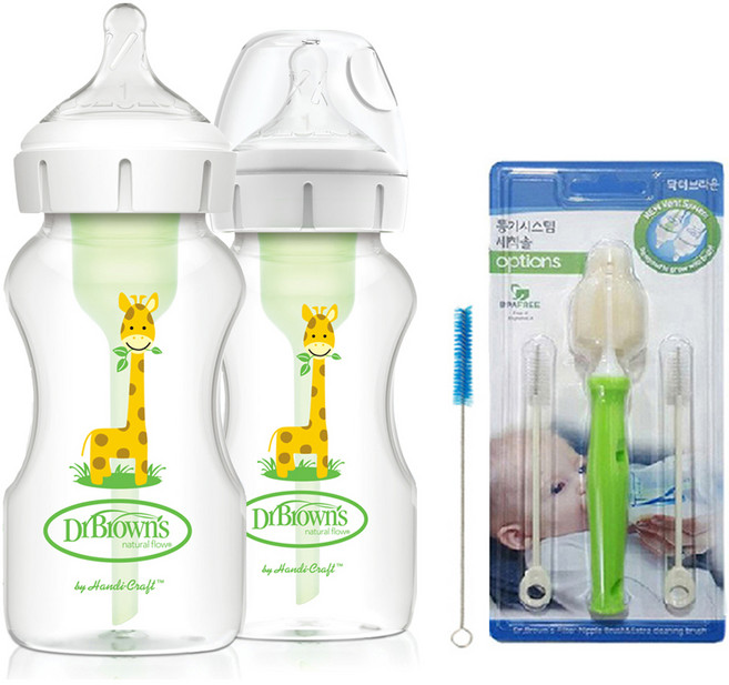 닥터브라운 데코 PP 젖병 270ml 2p + 통기시스템 전용솔 세트, 1단계, 화이트, 1개