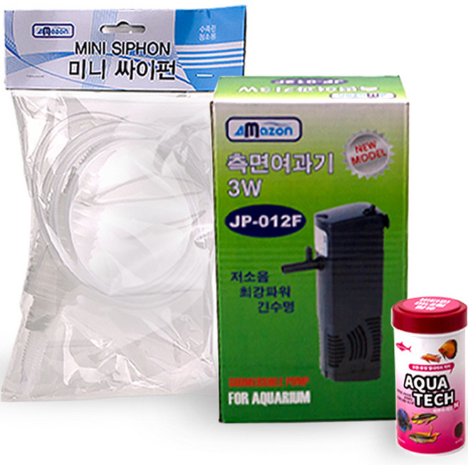 아마존 어항용품 미니 사이펀 + 측면 여과기 + 열대어사료 세트, 1세트, 3W