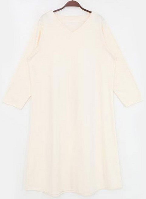 글램공감 여성용 제인 피치기모 브이넥 긴팔 홈웨어 롱 원피스 잠옷