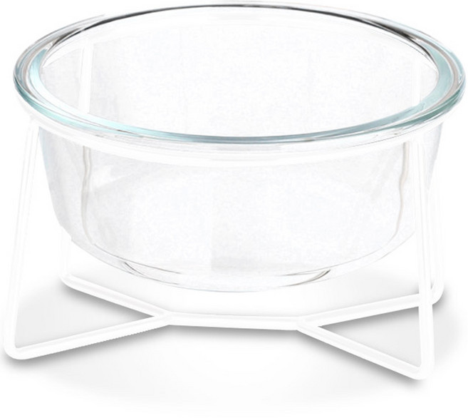 딩동펫 반려동물 라인 유리 투명식기 대형, 화이트, 1개