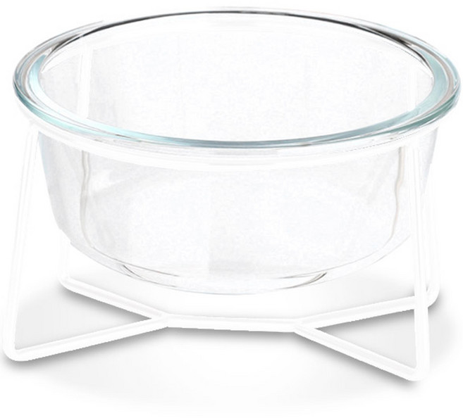 딩동펫 반려동물 라인 유리 투명식기 소형, 화이트, 1개