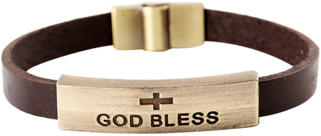 앤틱 가죽 갓블래스 팔찌, 브라운, 1개