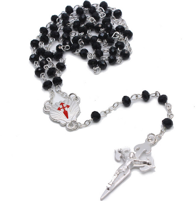 크리스탈 기도 천주교 묵주 4 x 6 mm, 1개, 블랙