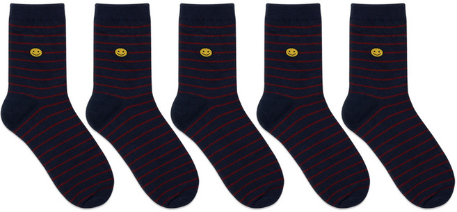 박군 남성용 스마일 중목 양말 5족 세트