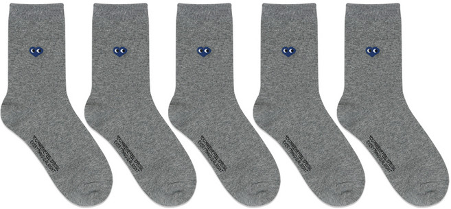 박군 남성용 하트눈 중목 양말 5족 세트