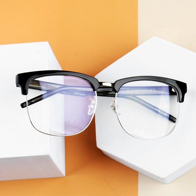 베이마 전자파 자외선 블루라이트차단 남자 여자 반뿔테 반테 패션 빅사이즈 메탈바 하금테 안경 골드블랙 렌즈포함