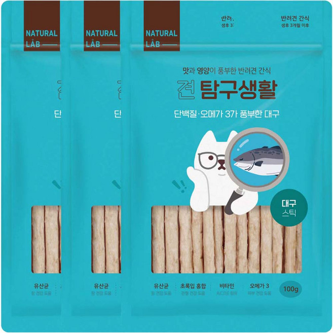 네츄럴랩 견 탐구생활 건조간식, 대구, 100g, 3개