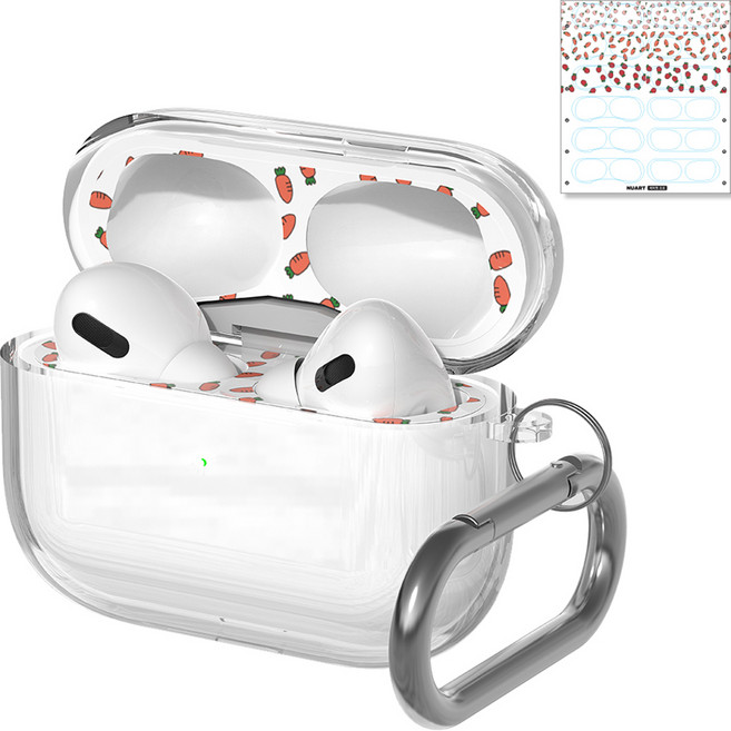 누아트 에어팟 크리스탈 TPU 변색방지 젤리케이스 + 디자인 철가루 방지스티커 6개입, 에어팟프로2, 투명(케이스), 과일패턴(스티커), 1개