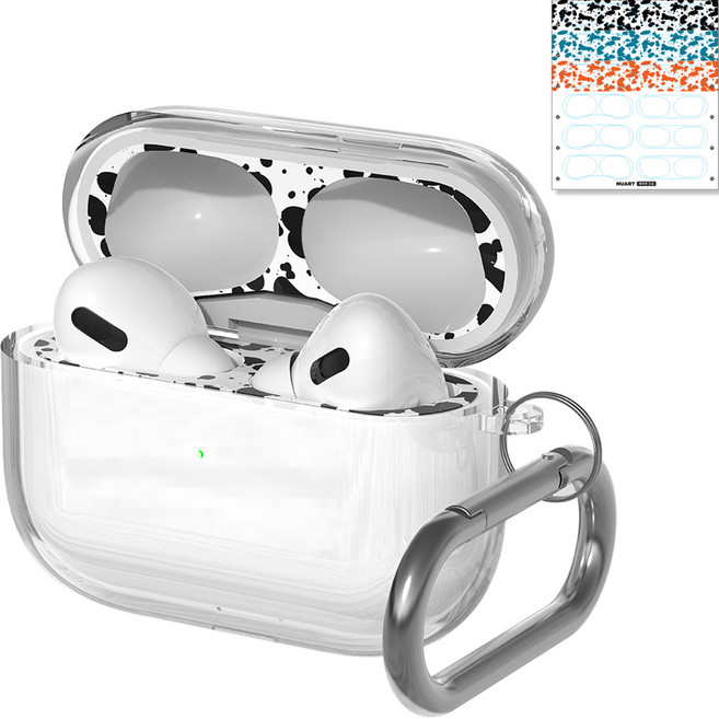누아트 에어팟 크리스탈 TPU 변색방지 젤리케이스 + 디자인 철가루 방지스티커 6개입, 에어팟프로2, 투명(케이스), 마블(스티커), 1개