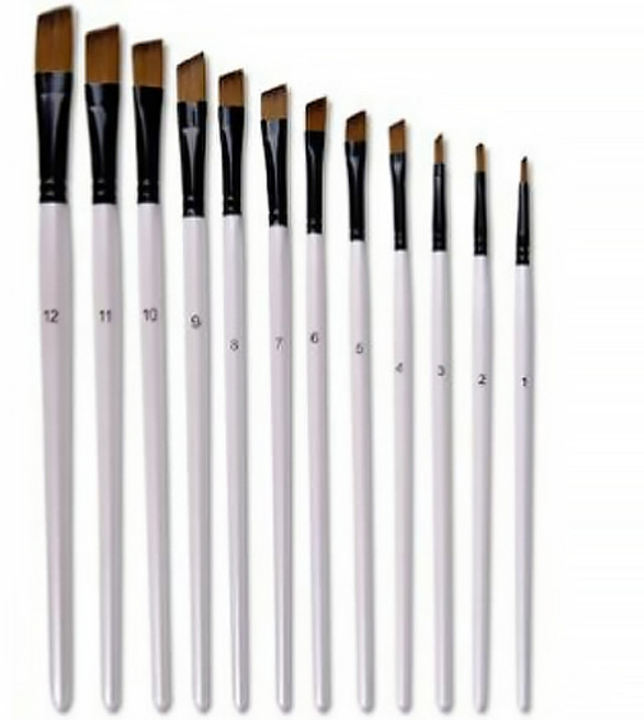 리라 화이트 우드 수채 유화 사선붓 세트, 1세트, 12종