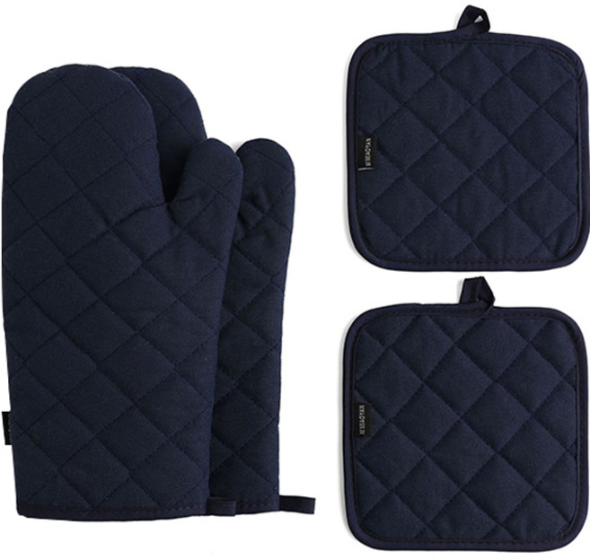 hillo 주방 내열 오븐 장갑 2p + 패드 2p, 네이비, 1개