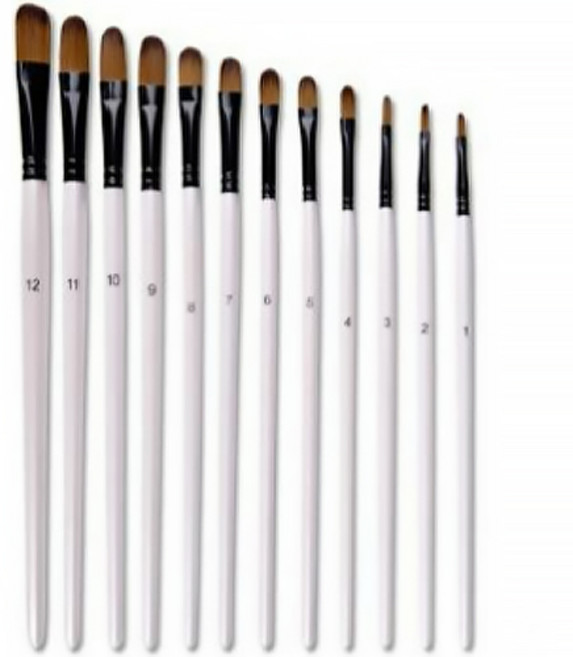 리라 화이트 우드 수채 유화 둥근붓 12종 세트, 1세트