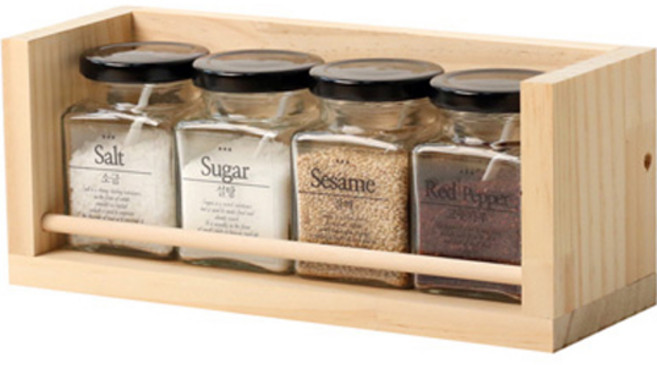 사각 양념통 S 4p + 1단 선반 M 세트, 1세트, 사각 양념통 S 4p + 1단 선반 M + 영문라벨 + 한글라벨